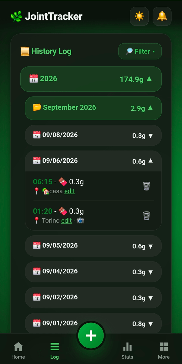Registro delle sessioni in JointTracker